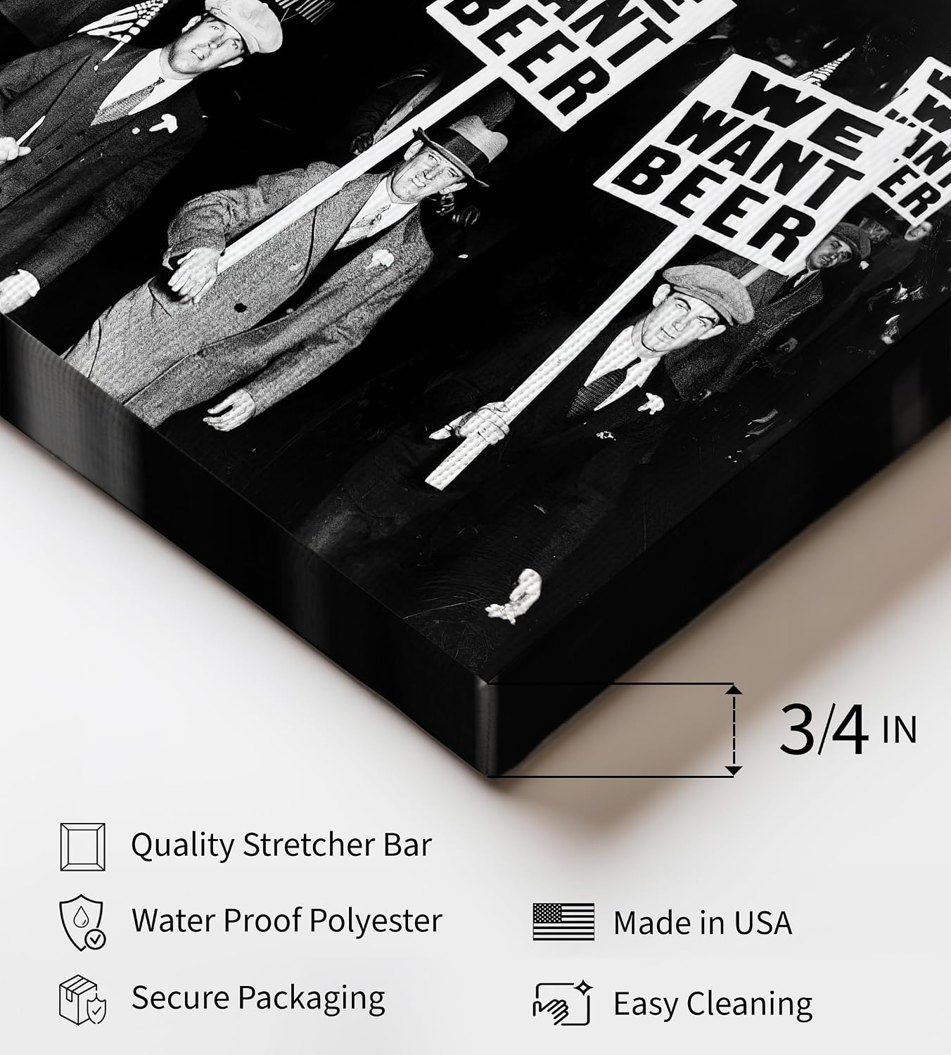 Poster Master We Want Beer Canvas - Alcohol Print - Protest Art - Gift for Him, Her & Bartender - Photography Art - Funny Decor for Bar, Man Cave, Kitchen or Restaurant - 8x10 STRETCHED Canvas