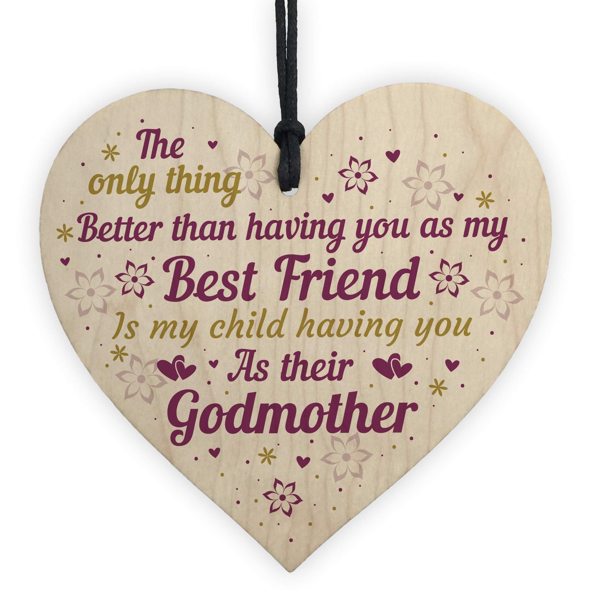 RED OCEAN Best Friend Godmother Gifts For Christmas Christening Handmade Wooden Heart Plaque Thank You Friendship Keepsake Poem