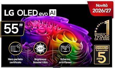 LG OLED evo AI 55 pollici Serie G6 OLED55G64LW, Smart TV 4K, Staffa a muro inclusa, Hyper Radiant Color, Reflection Free Premium, Dual AI Engine, Dolby Vision & Atmos, VRR e G-Sync 4K@165Hz, 2026