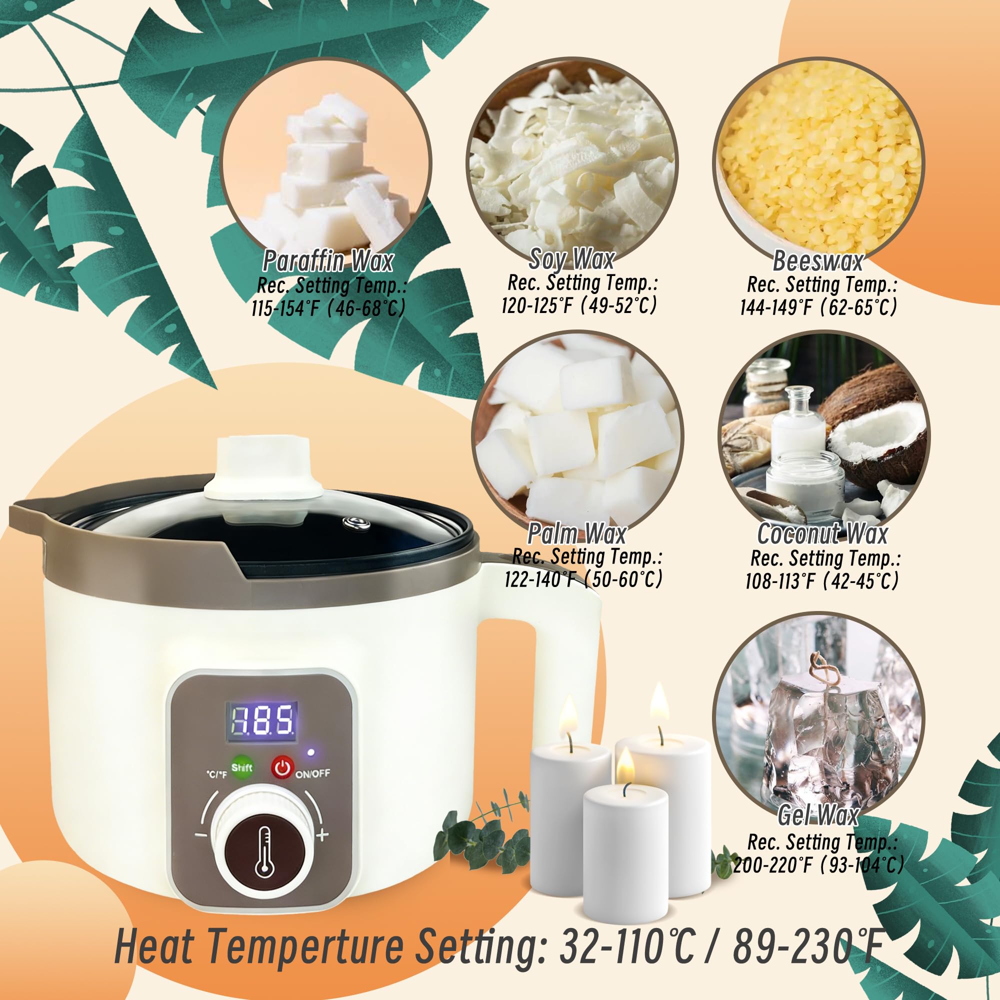 LINGQIAN Led Température Affichage Bougie Électrique Cire Fondue, Machine À Bougie Numérique Avec Bec Inversé,Antiadhésif Et Facile À Nettoyer, Fondeur De Cire Pour La Fabrication De Bougies