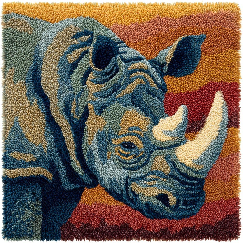WallustrioaW Latch Hook Kits DIY Throw Pillow Cover,Animal Rhinoceros