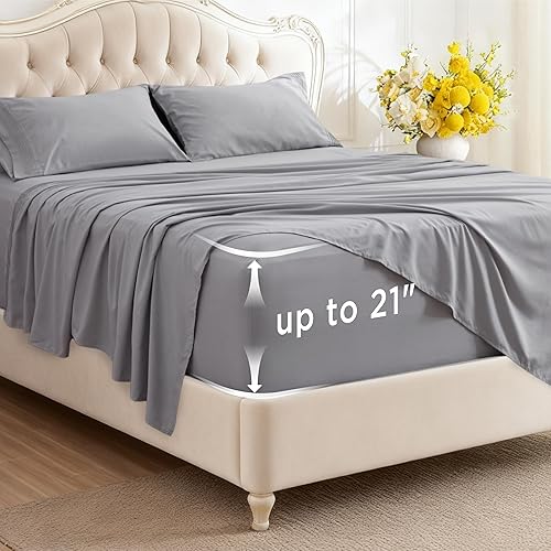 Bedsure - Juego de sábanas matrimonial para dormitorio, extrasuaves y transpirables con fundas de almohada, 4 piezas, esquinas profundas para