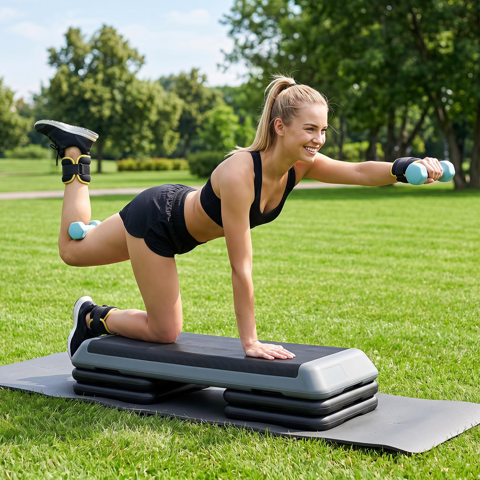 COSTWAY Stepper aerobowy z 3-stopniową regulacją wysokości | Antypoślizgowy step do 150 kg, stepper fitness z 4 blokami podporowymi, do domu, studia fitness