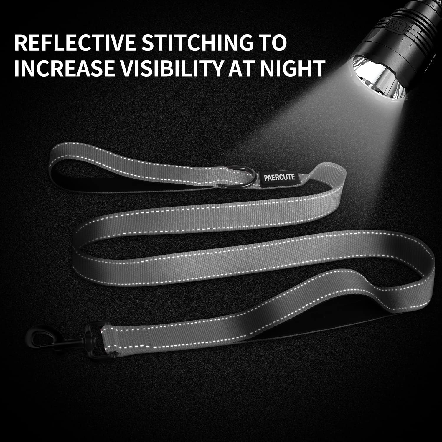 Dog Leash with 2 Padded Comfortable Handles, 5 FT Heavy Duty Reflective Dog Leashes, Double Handle Dog Leash Perfect for Medium to Large Dogs, Durable Traffic Leashes with Collapsible Pet Bowl
