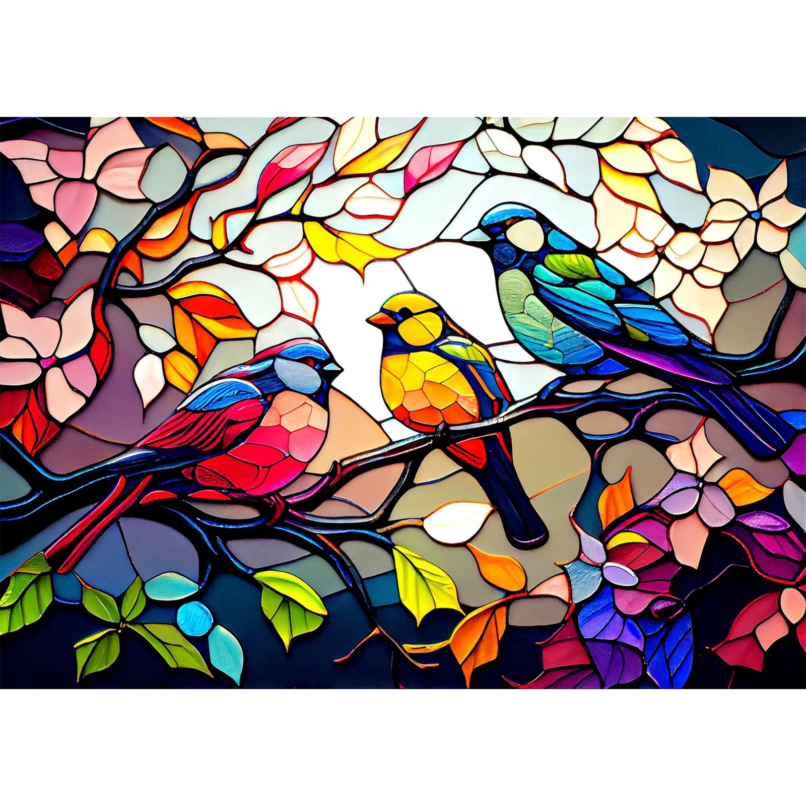 MXJSUA DIY Diamond Painting Kits for Adults Colorful Bird Stained Glass Diamond Art Paint with Round Diamonds Full Drill Gem Art Painting Kit for Home Wall Decor 30x40cm