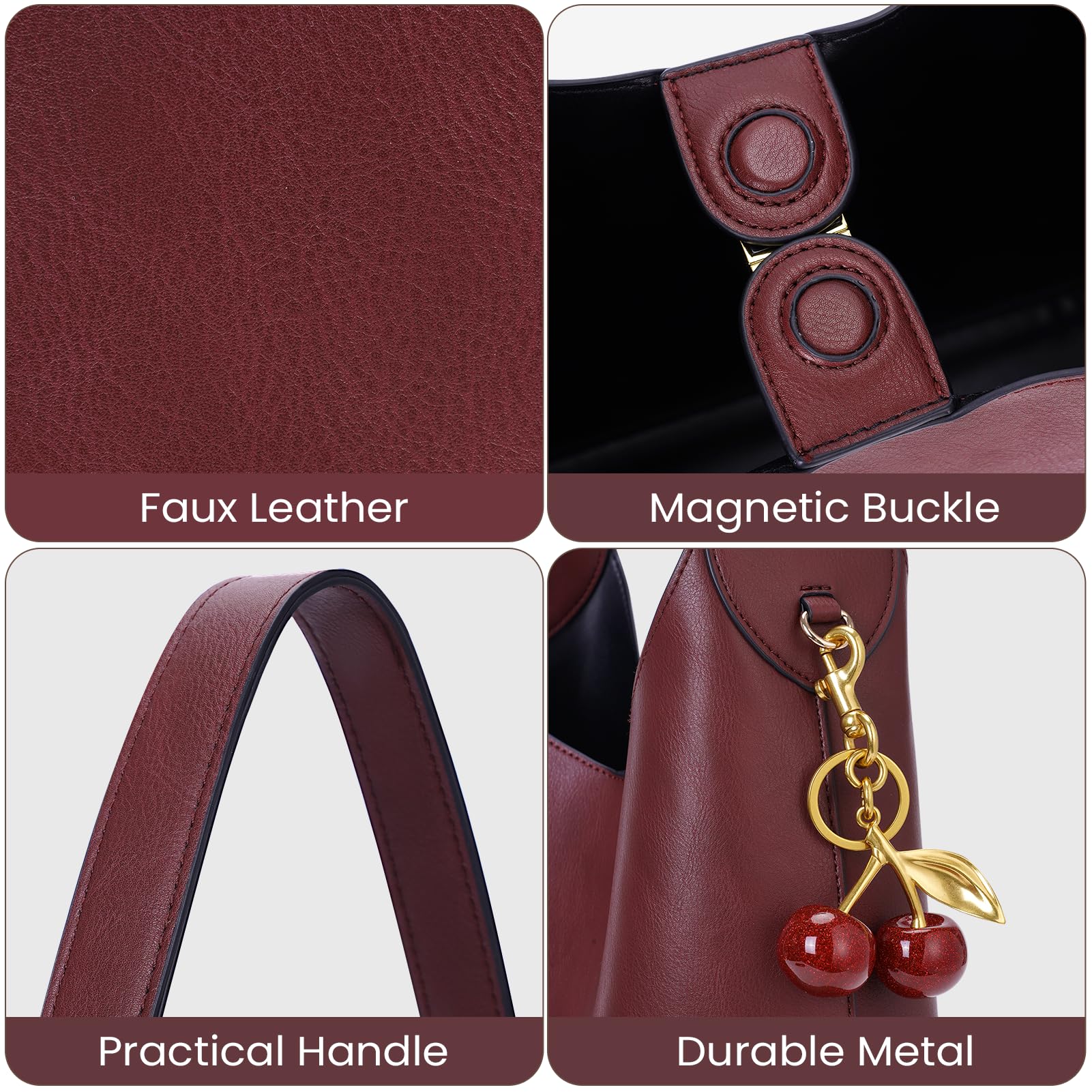 Bolsos hobo de gamuza sintética, bolso de hombro de cuero vegano para mujer, bolso mediano holgado de diseño, bolsos de mano de moda de otoño, Piel sintética, color burdeos