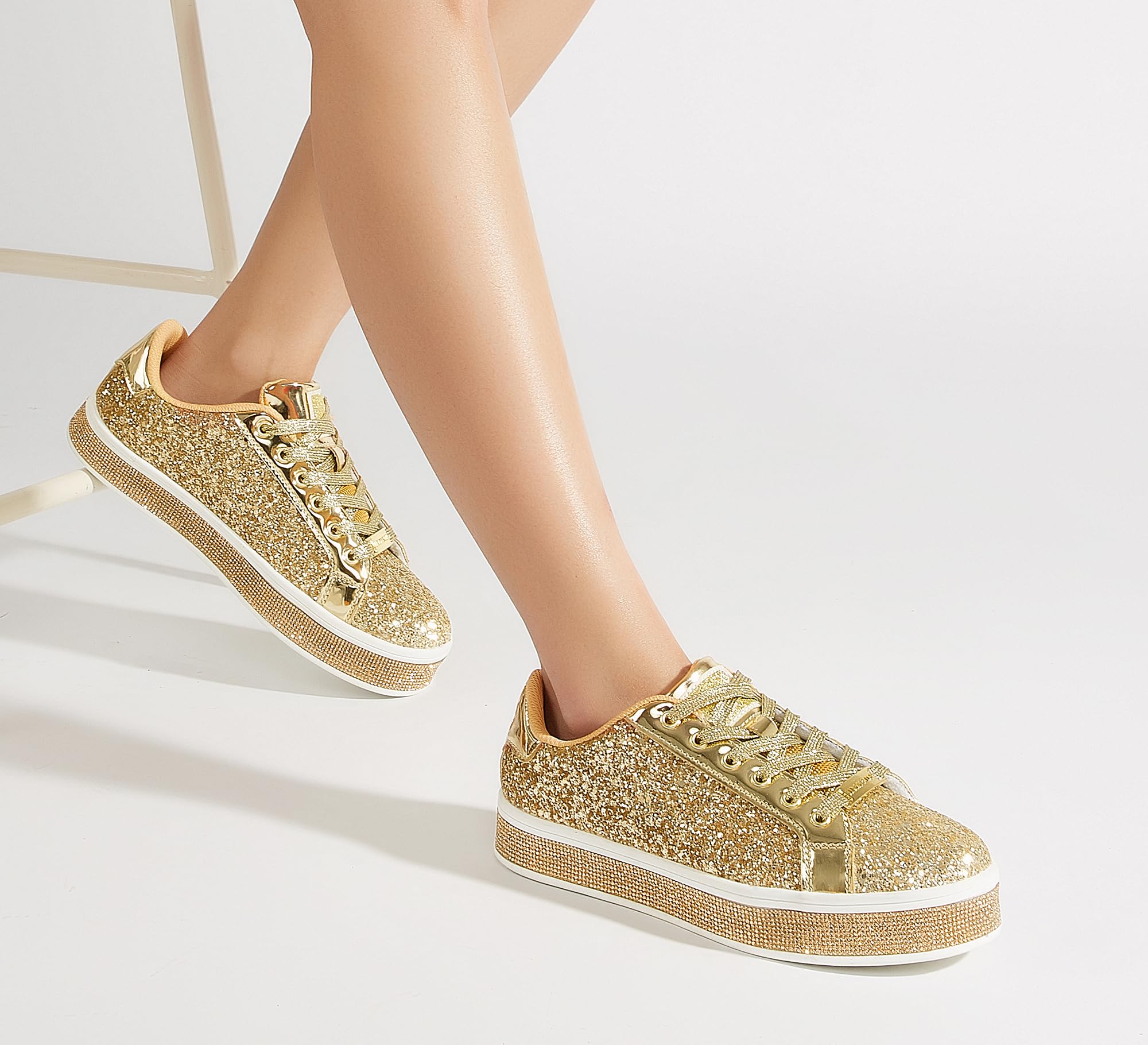LUCKY STEP Scarpe da Ginnastica con Plateau Glitter per Donna per Matrimonio e Passeggio