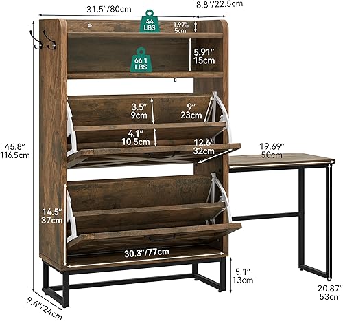 Miniatura 2 de YITAHOME Armario de almacenamiento de zapatos de granja para 16 pares con banco, organizador de zapatos independiente con 2 cajones abatibles para