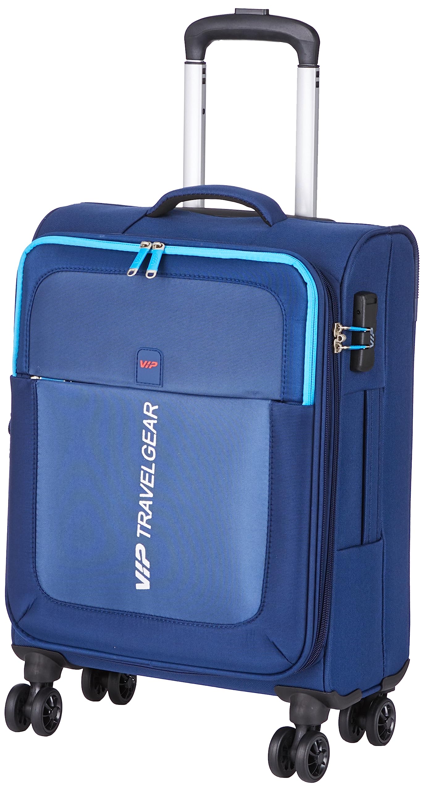 Suprema 55cm Softsided Cabin Size Polyester 8 Spinner Wheels Blue Suitcase