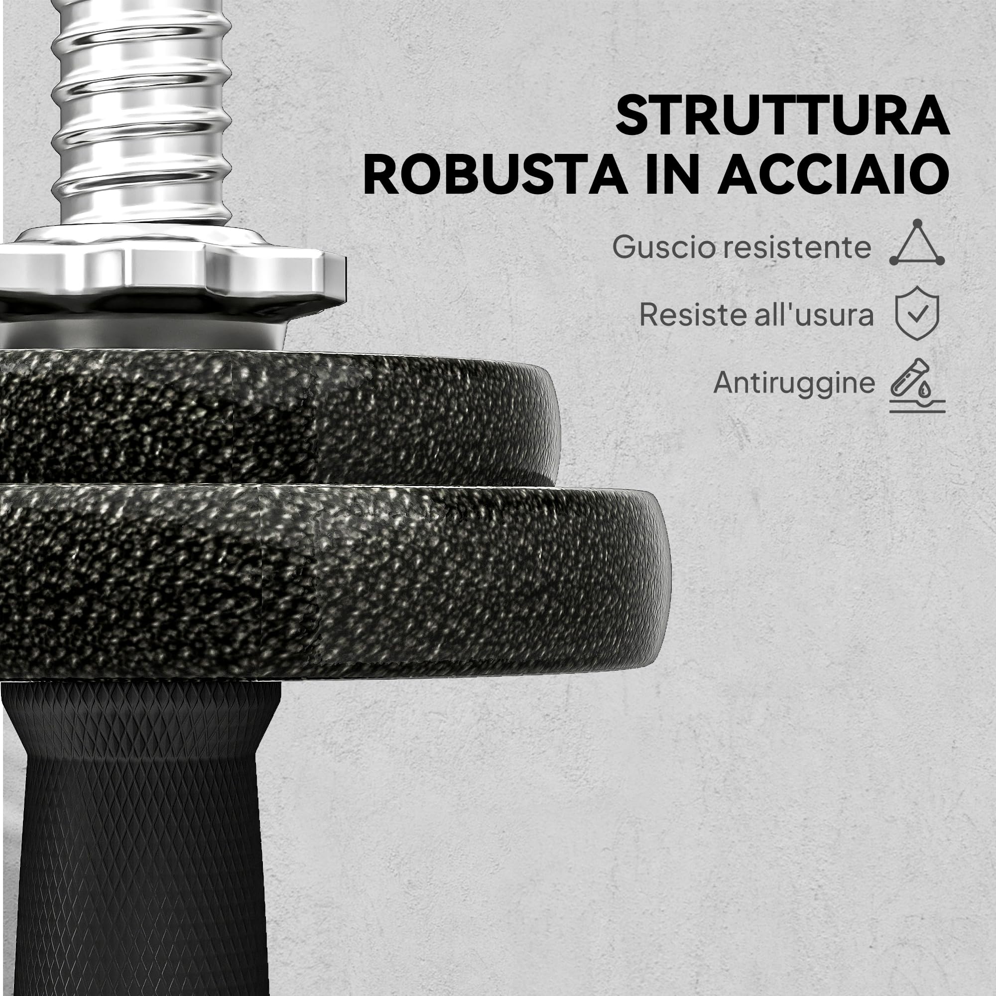 SPORTNOW Set di Manubri 2 in 1 da 20kg Regolabile con Impugnature Antiscivolo, Set Pesi e Bilanciere per Allenamento a Casa con 8 Dischi Pesi, Barra Bilanciere e 2 Barre per Manubri in Acciaio