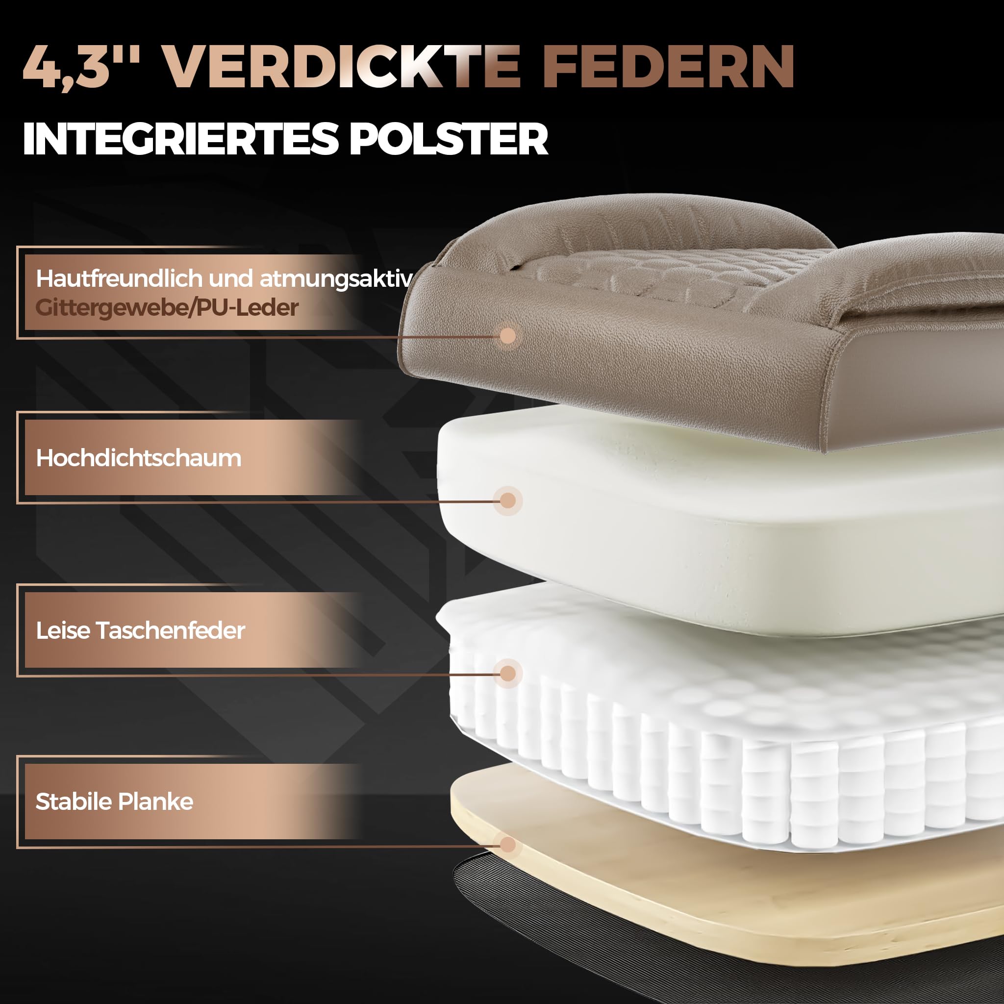 LZQ Ergonomischer Bürostuhl Leder Chefsessel mit Fußstütze, Gaming Stuhl Computerstuhl aus PU, 90-150° Verstellbare Rückenlehne, Höhenverstellbare Armlehnen, 150kg Belastbar für Büro, Braun
