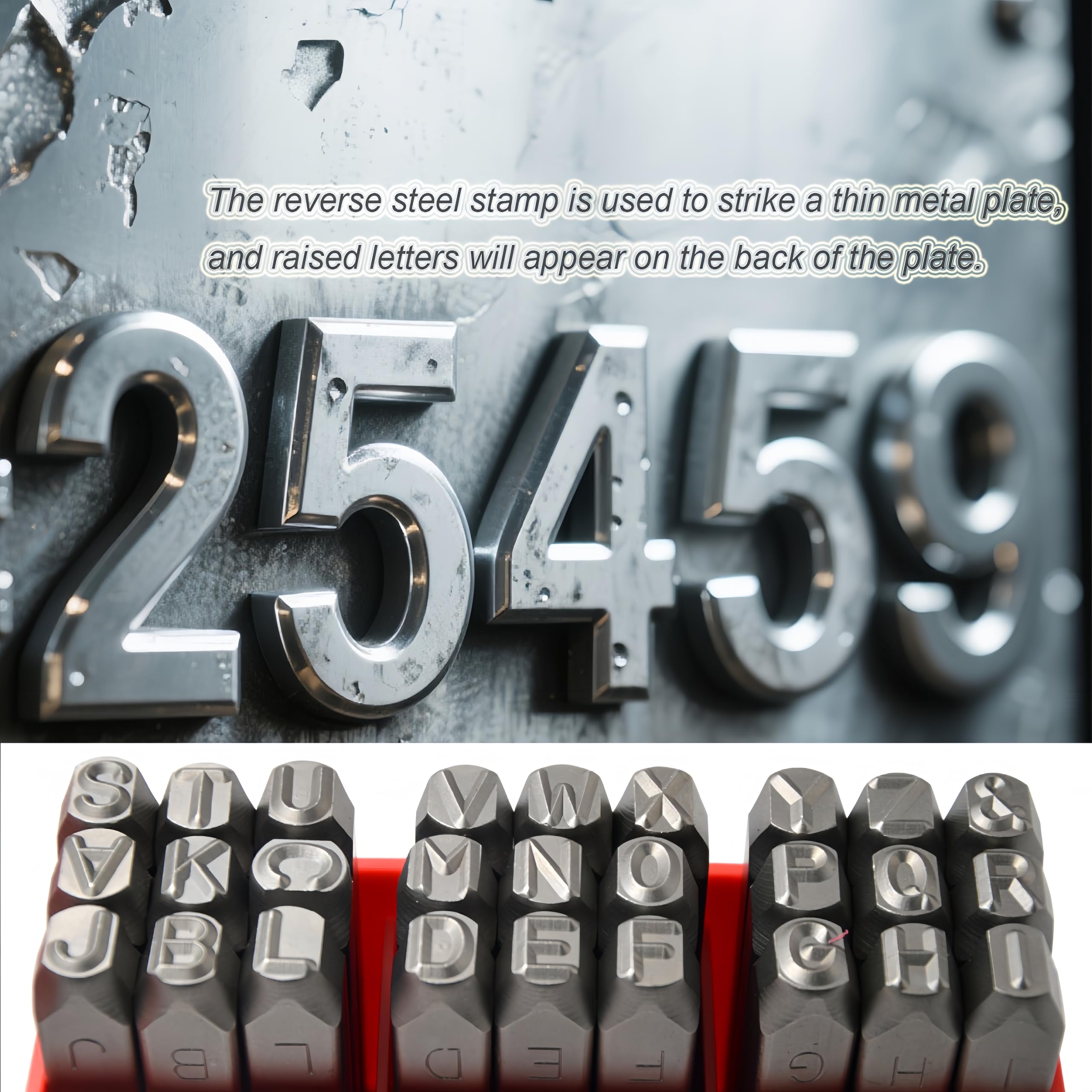wokesi 1/8 "(3 mm) alta dureza de acero al carbono mayúsculas lunares letras alfabeto Escritura sello en la mano Punches de metal para el código de moho etiqueta Jewel Making Die