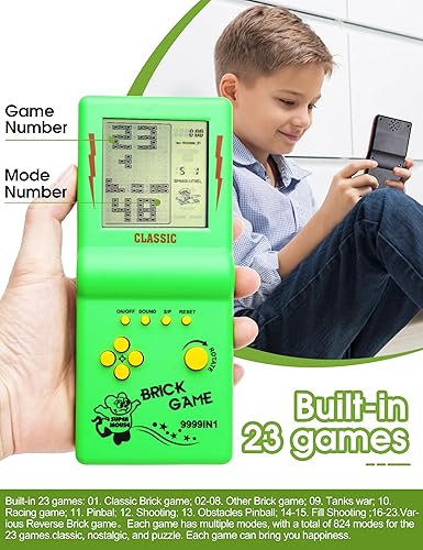 Miniatura 3 de Consola de juegos retro de ladrillo de pantalla grande de 3.5 pulgadas para carreras de bloques de construcción de los años 8090, juego de tanques,