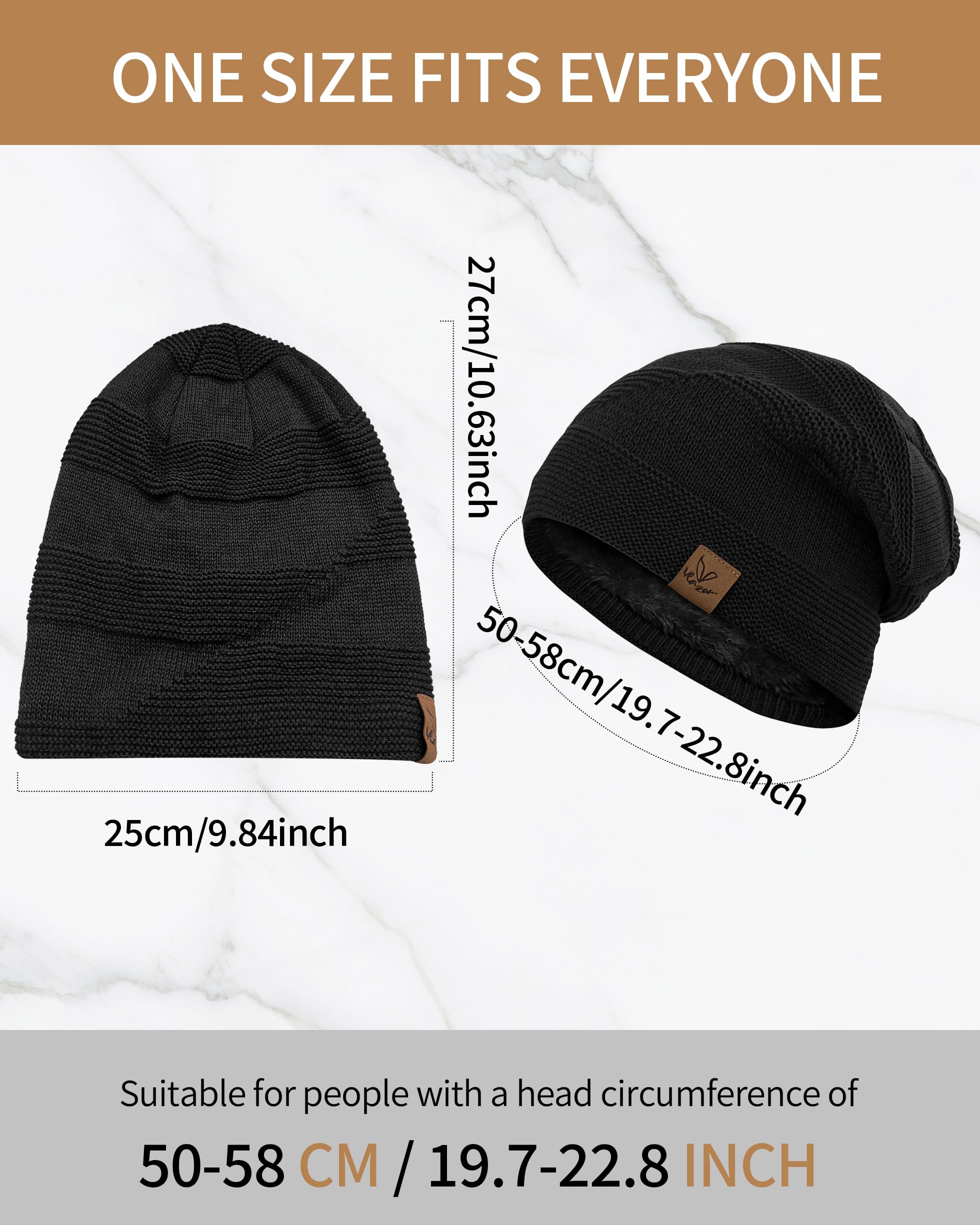 Vlazom Gorro de Lana Tejido para Hombre y Mujer - Gorro Cálido con Borde Doblado