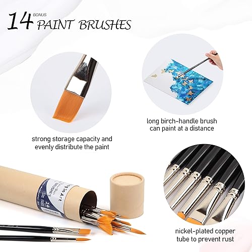 Miniatura 3 de Falling in Art Pinceles de nailon dorado para pintura acrílica, juego de 14 pinceles de pintura de acuarela, pinceles de nailon de mango largo para