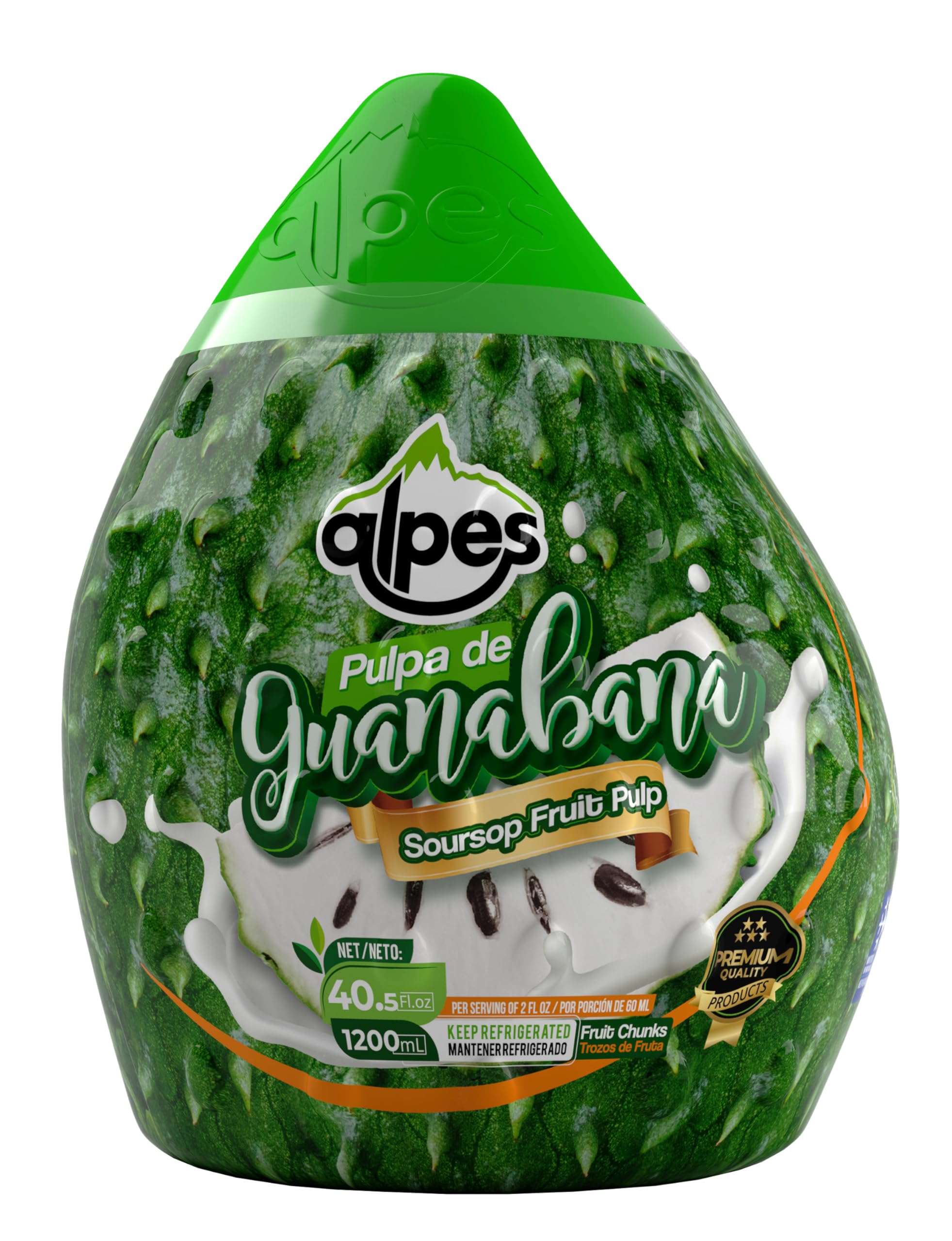 Alpes Soursop Pulp Real Tropical Fruit Guanábana (40.5 Fl Oz) - Perfect for Juices, Smoothies, Cocktails, Desserts, Sauces, Marinades & More - Premium Quality Soursop