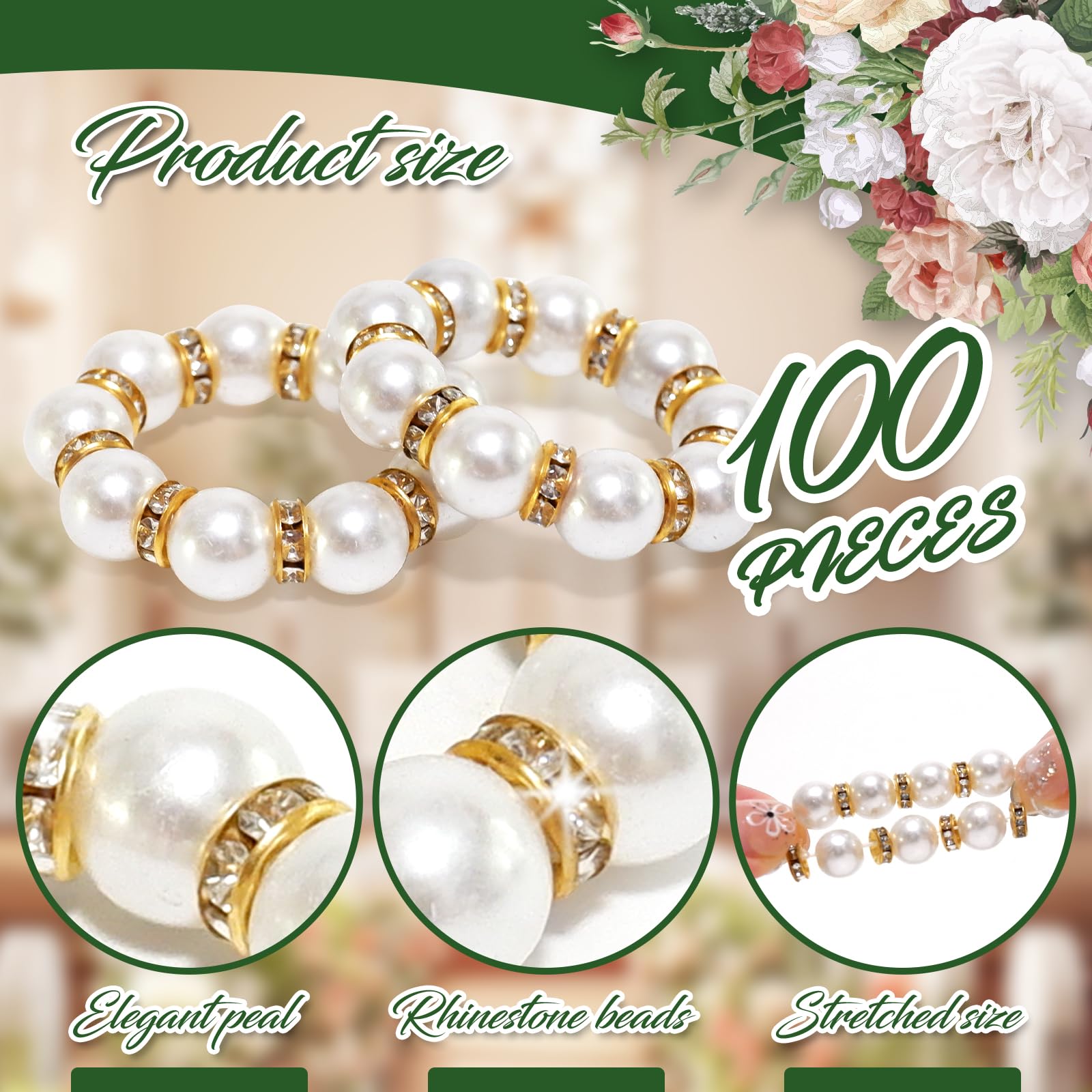 100 Stück goldene Einweg-Serviettenringe aus Kunstperlen, exquisite Serviettenringe aus Weißgold für Hochzeit, Party, Tischdekoration und den täglichen Gebrauch