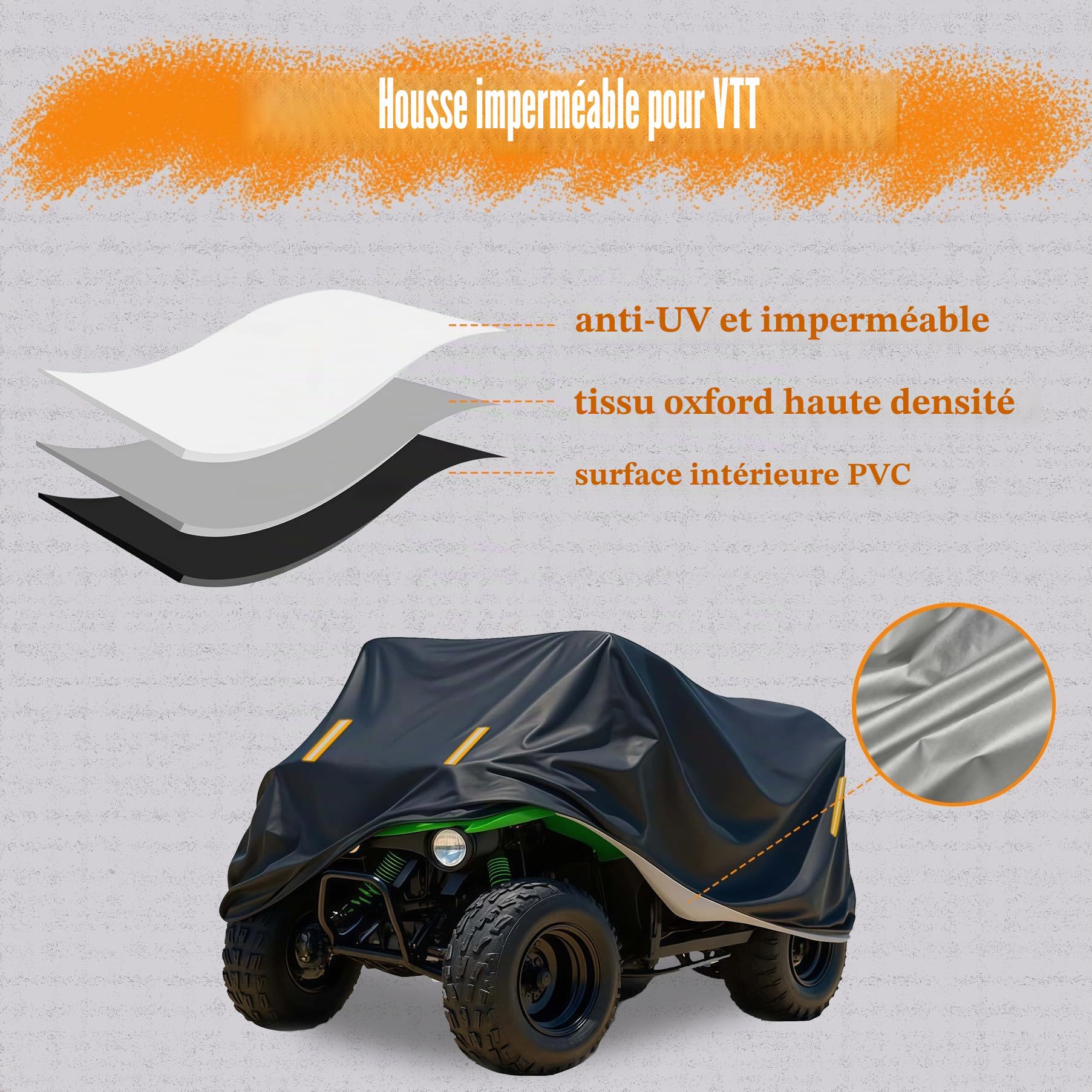ATV Housse Quad pour CF Moto CForce 520L Bâche de Motos Exterieur Etanche丨Résistant aux déchirures aux Rayures au Vent avec Bandes Réfléchissantes-DS51