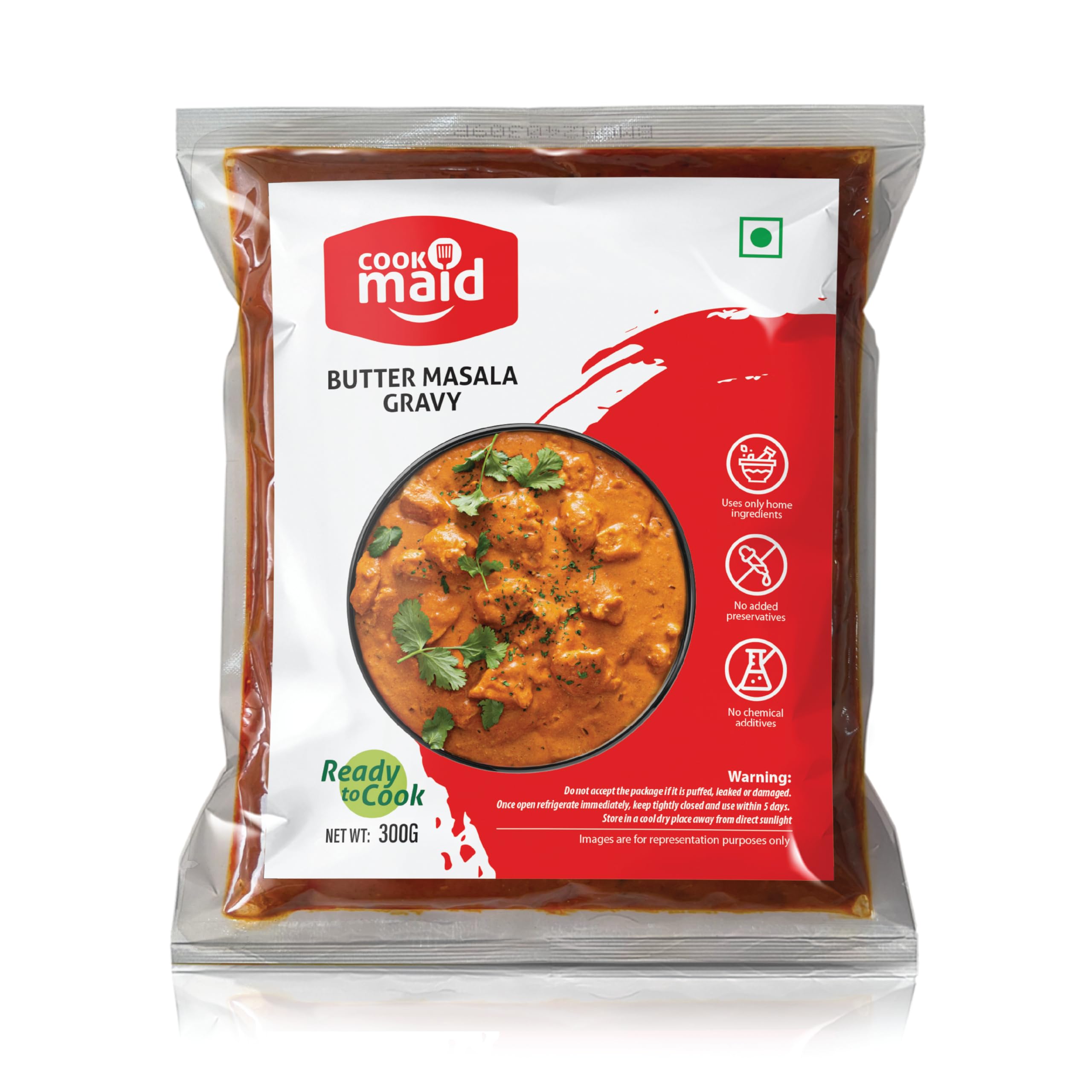 COOKMAID Butter Masala | Ready to Cook Gravy | Ready in 15 Mins | Make Butter Chicken, Shahi Paneer, Paneer Butter Masala & Tikka Masala | Pure Vegetarian Base | No Added Preservatives | Restaurant Style at Home | Instant & Easy | Serves 5-6 | 300g