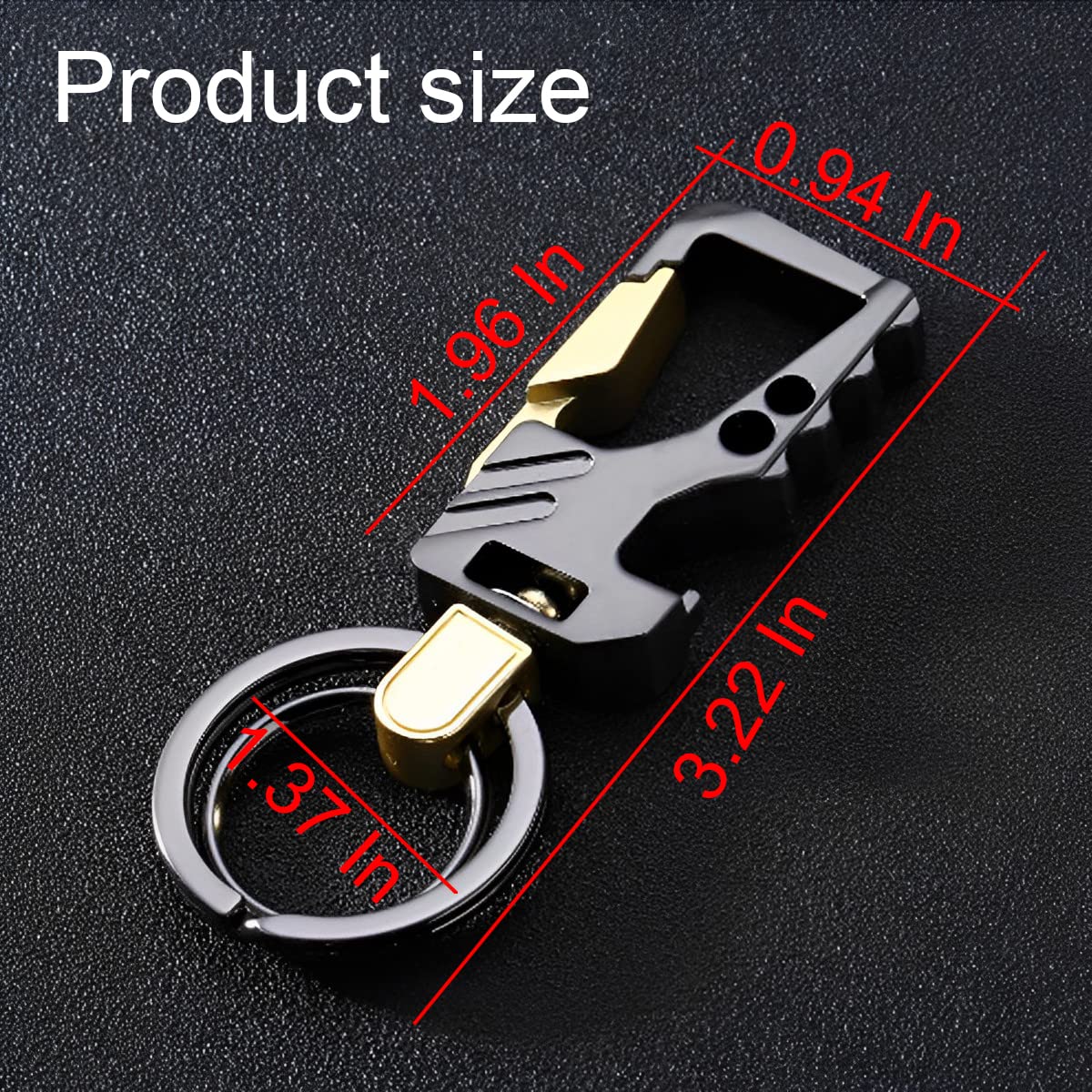 Heavy Duty EDC Key Chain, Zinc Alloy Bottle Opener with 2 Key Rings, Tactical Carabiner Keychain with Clip for Men and Women (Black/Gold)