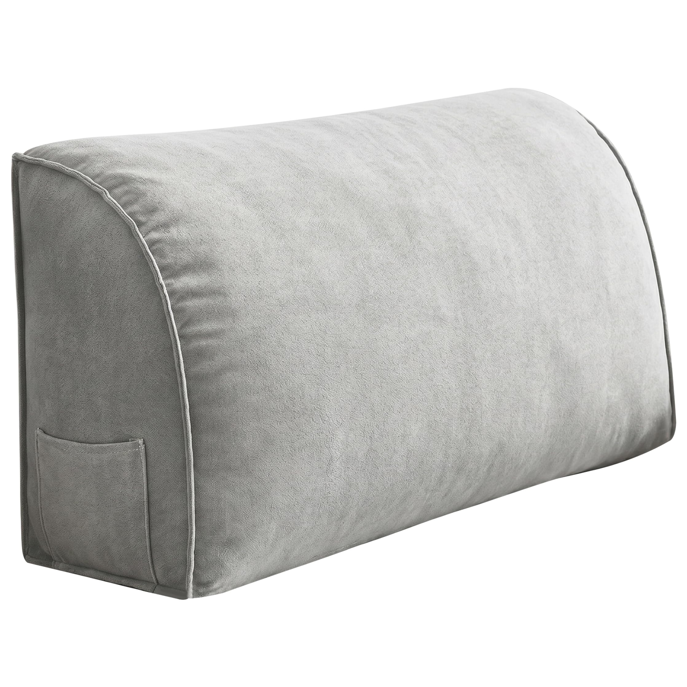 AwnsIMfreien Lumbar Support Pillow For Couch, Curved Couch Back Cushion With Side Pocket For Sofa Bed, Gray, 27.56x13.78x7.87 Inch, Reading Pillow For Bed