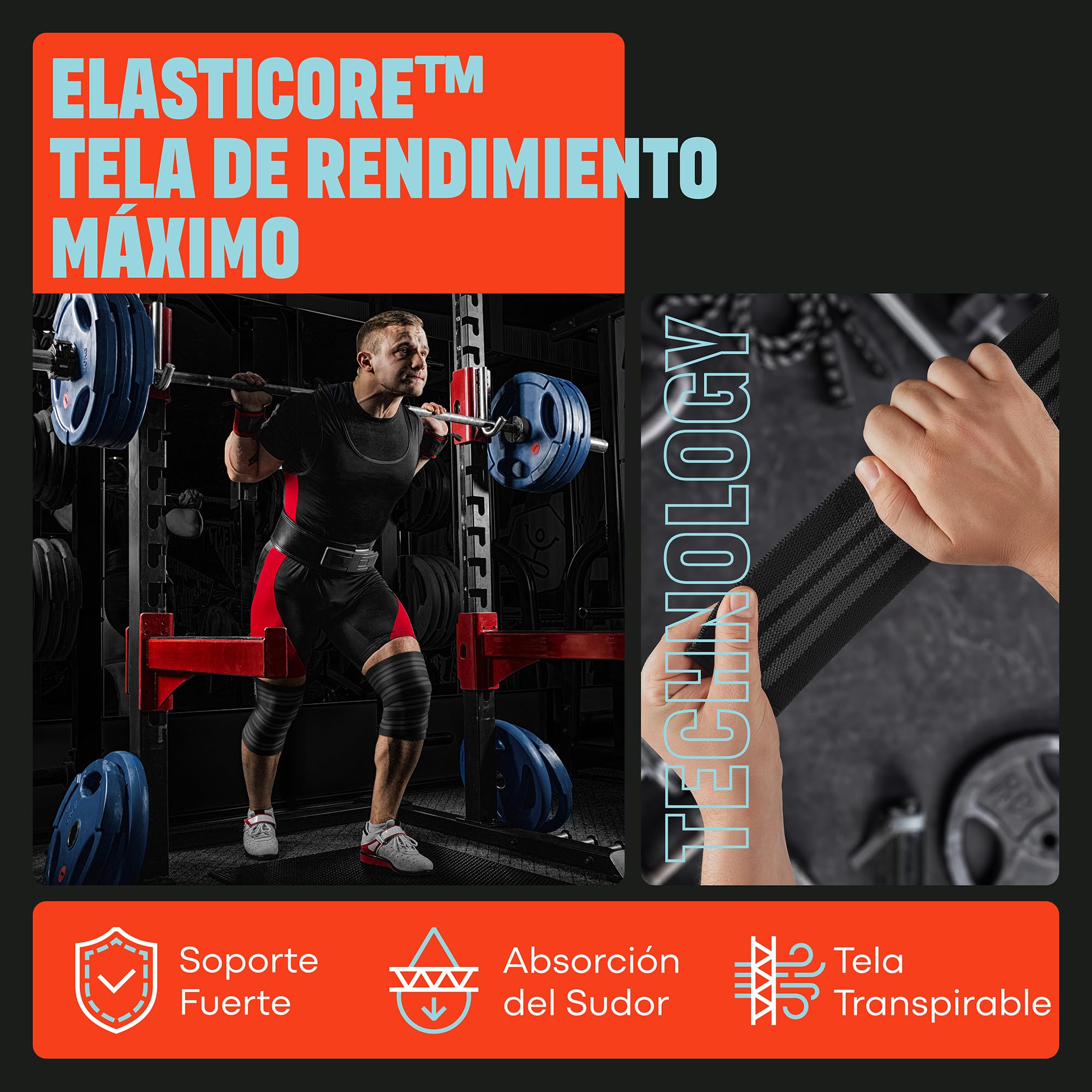 Mava Rodilleras Deportivas para Hombres y Mujeres (Par), Rodilleras Menisco y Ligamento para Gimnasio, Powerlifting y Fitness, Compresión de 183cm