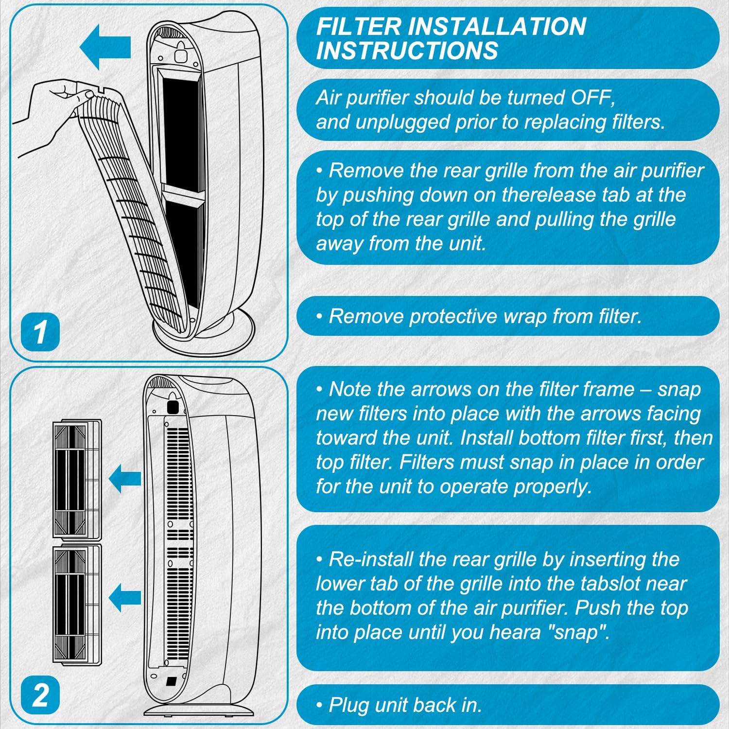 HASMX 2-Pack Replacement HEPA Carbon Filter for Honeywell and Vicks Part # HRF-B1 HRF-B2 Replaces Air Cleaner Models HHT-080 HHT-090 HHT-100 HHT-1500 HPA-050 HHT-145 HHT-149 HHT-013 Vicks V9070 V9071 - Image 5