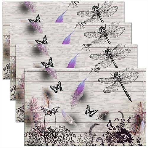 Juego de 4 manteles individuales para mesa de libélula para mujer, manteles individuales para decoración de cocina, cena, interior, de animales,