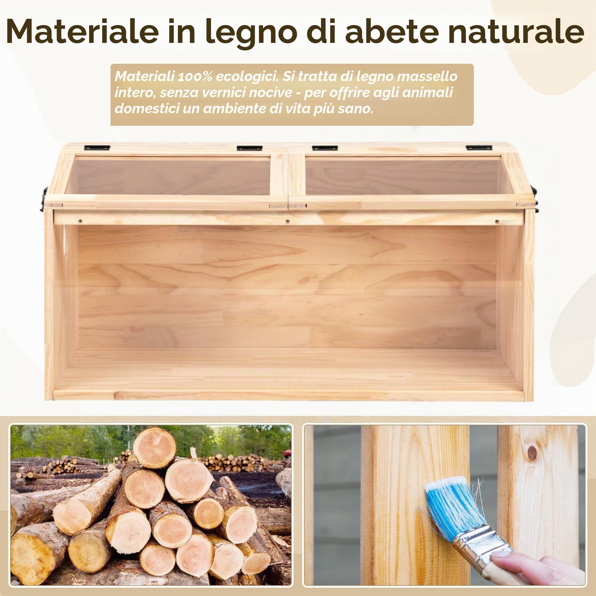 Gabbia per piccoli animali con coperchio pieghevole, recinto per interni in legno, con finestra in acrilico per la vista, adatta per porcellini d'India, criceti, tartarughe, 80 x 40,5 x 40 cm