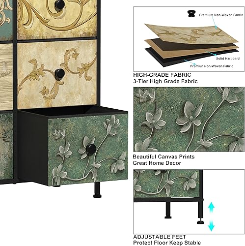 Miniatura 4 de Tohomeor Cómoda con 8 cajones de flores retro, cómoda, mesa auxiliar para sala de estar, entrada, tocador, torre de almacenamiento (8 cajones anchos)