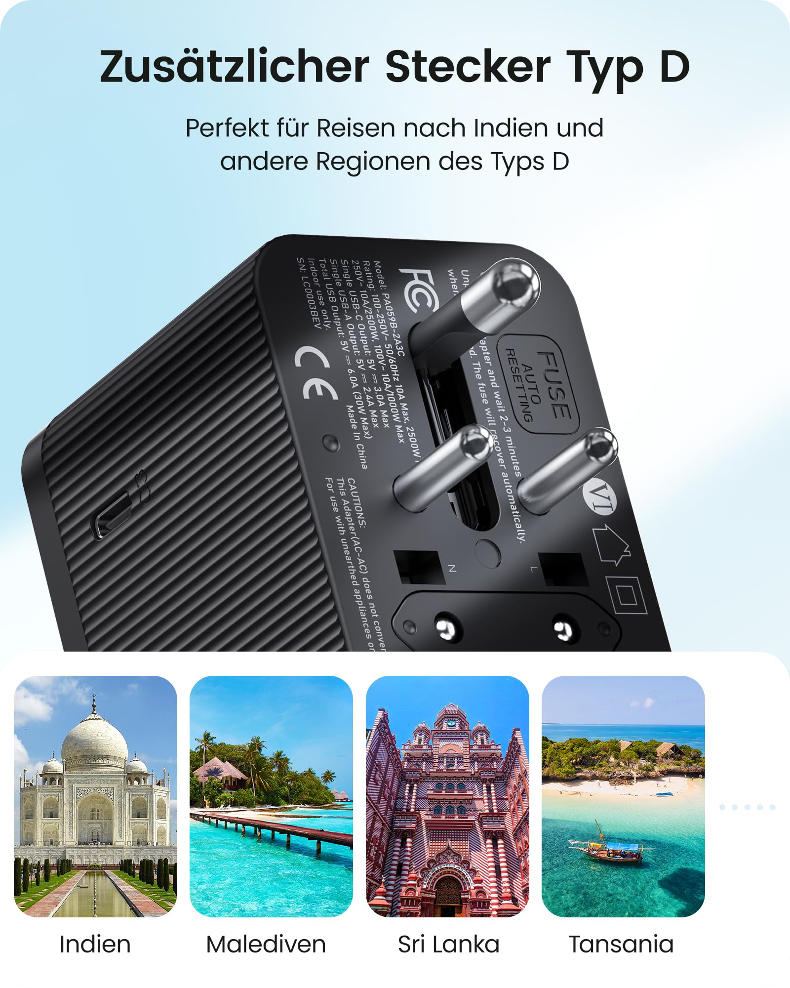LENCENT Reiseadapter Weltweit, 28W Typ G, D, A, I, C, Universal Reisestecker Adapter mit 3 USB C und 2 USB A, Internationaler Steckdosenadapter für USA England Japan Malediven Sri Lanka Australien