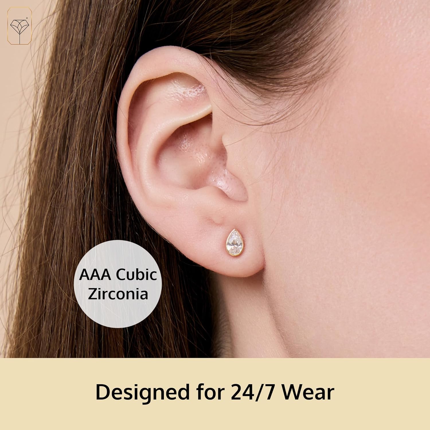 Small Solid 10K Gold Cubic Zirconia Bezel Earrings Studs | Hypoallergenic & Anti-Tarnishing CZ Earrings in Various Styles by MAX + STONE