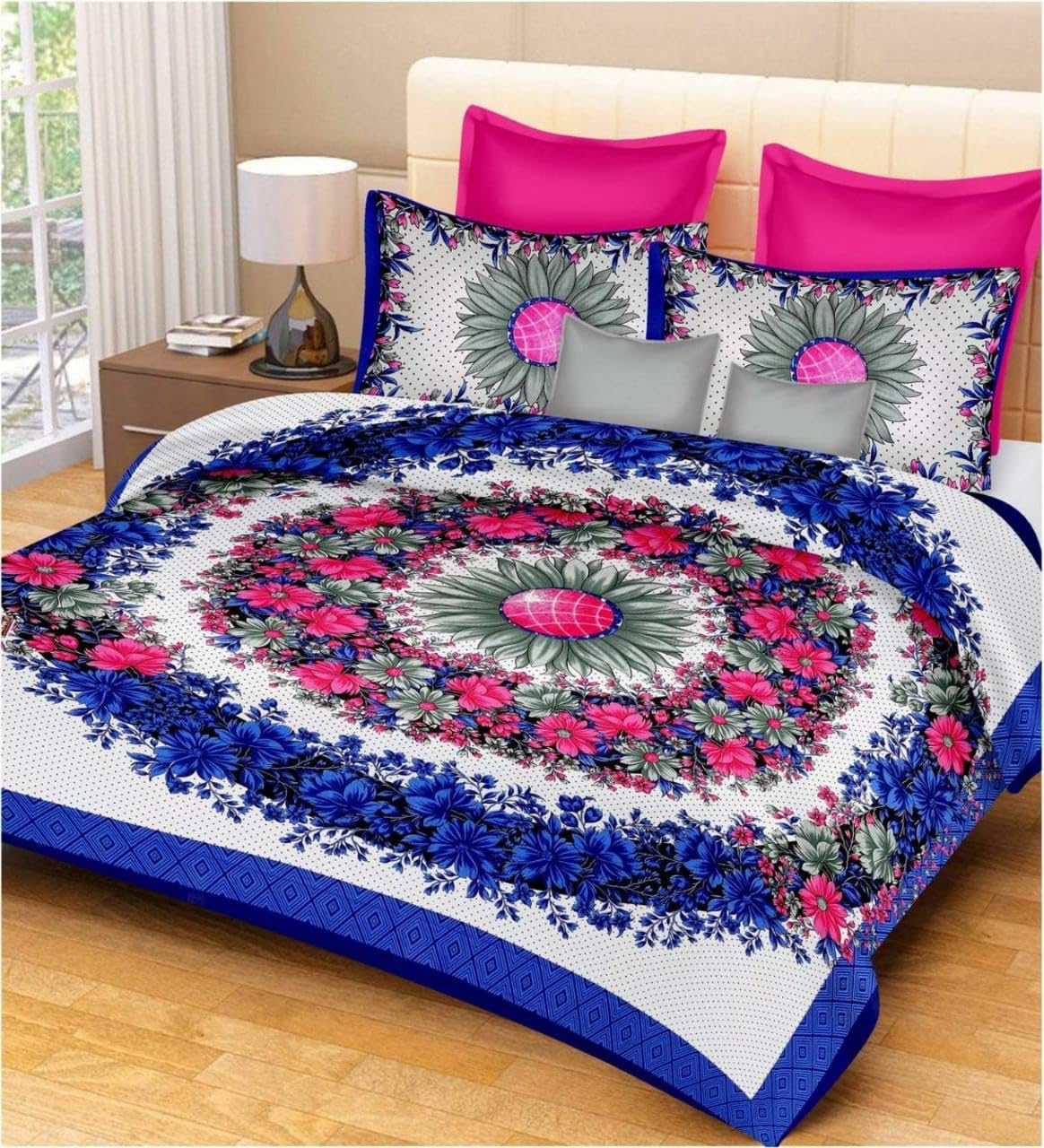 24x7 Home Store New Jaipuri Pure Cotton Double Bed Bedsheet (Size 90 x 100 Inchs (234 x 254 Cms) with 2 Pillow Covers (Size 48 x 68 Cms) (Blue Floral) (B0CZRSKKG2) Amazon Price History, Amazon Price Tracker