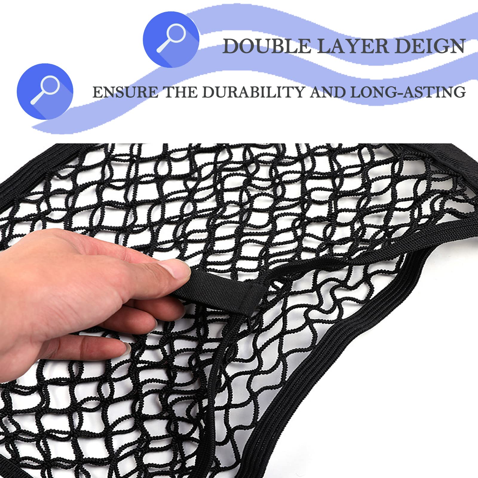 Lot de 2 Petits Filets de Rangement en Maille élastique pour Coffre de Voiture, Camping-Car, Bateau avec 8 vis de Montage et Crochets (45,7 x 24,9 cm)