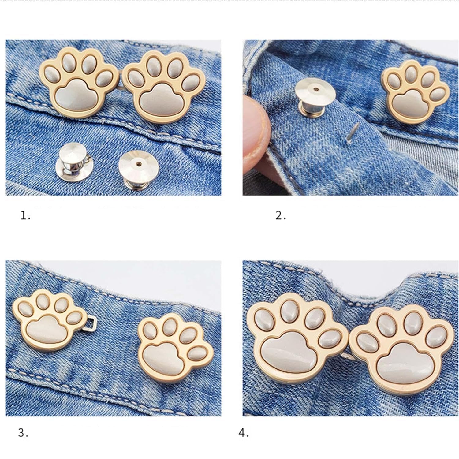 Wickston Cute Paw Shape Adjustable Jeans Button – No Sew Clip-On Metal Waist Tightener for Pants, Denim & Skirts | Reusable Cat Paw Pant Button for Waist Adjustment & Perfect Fit (2) 1