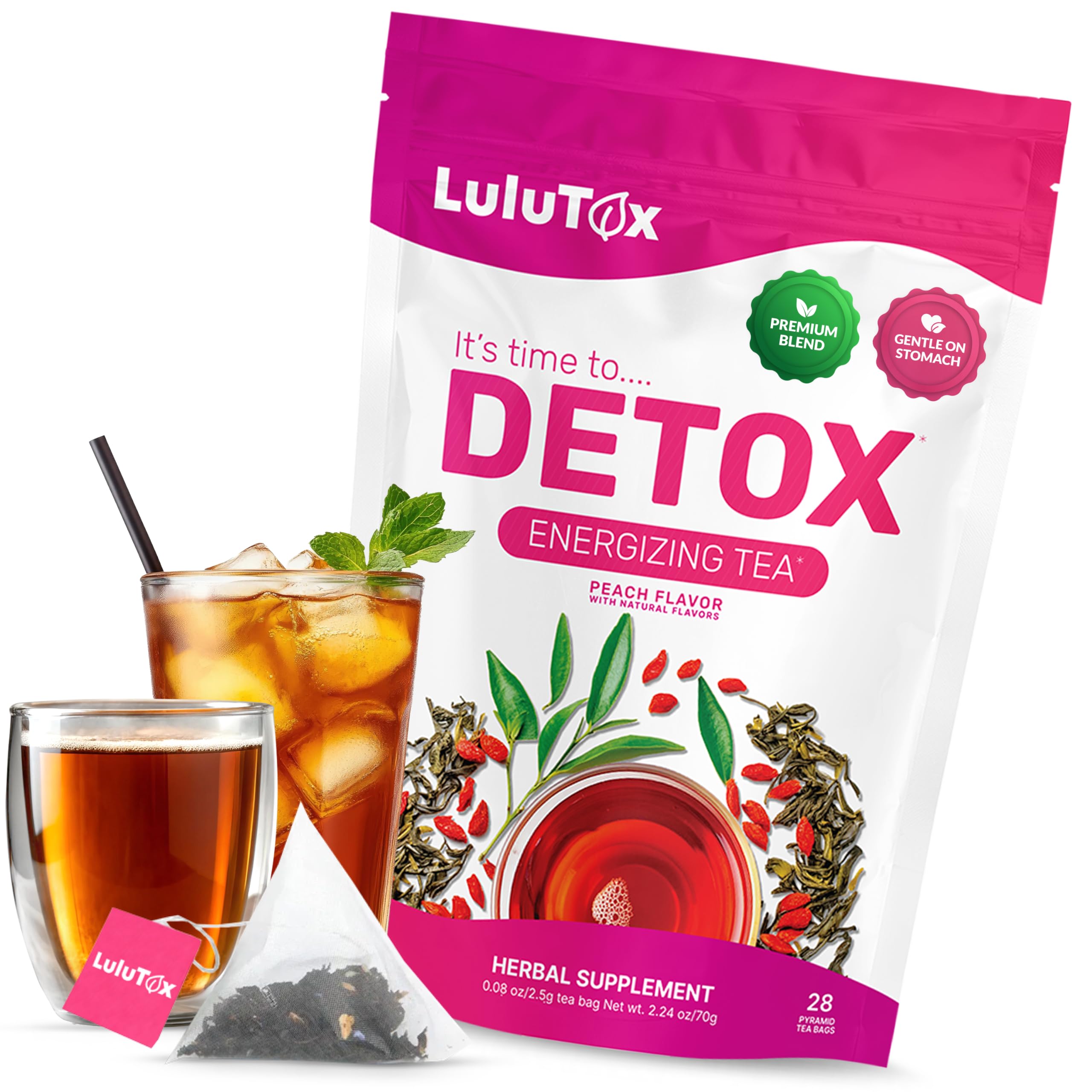 LULUTOX Detox Tea - Herbal Blend with Dandelion and Ginseng - Supports A Healthy Weight, Digestive Health - Vegan, All Natural, Laxative-Free - Peach Flavor (28 Servings) 28 Count (Pack of 1)