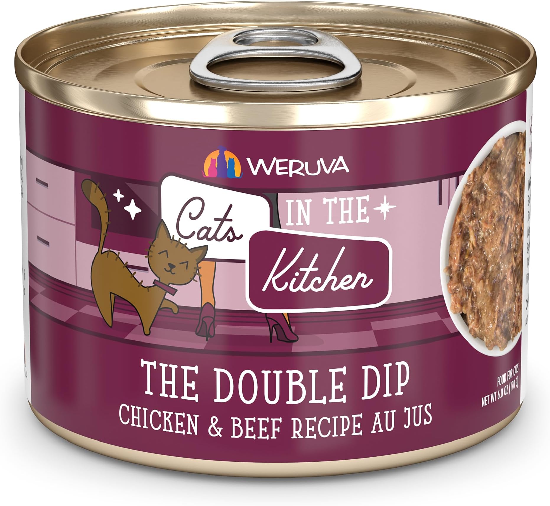 Cats in The Kitchen, The Double Dip with Chicken & Beef Au Jus Cat Food, 6oz Can (Pack of 24)