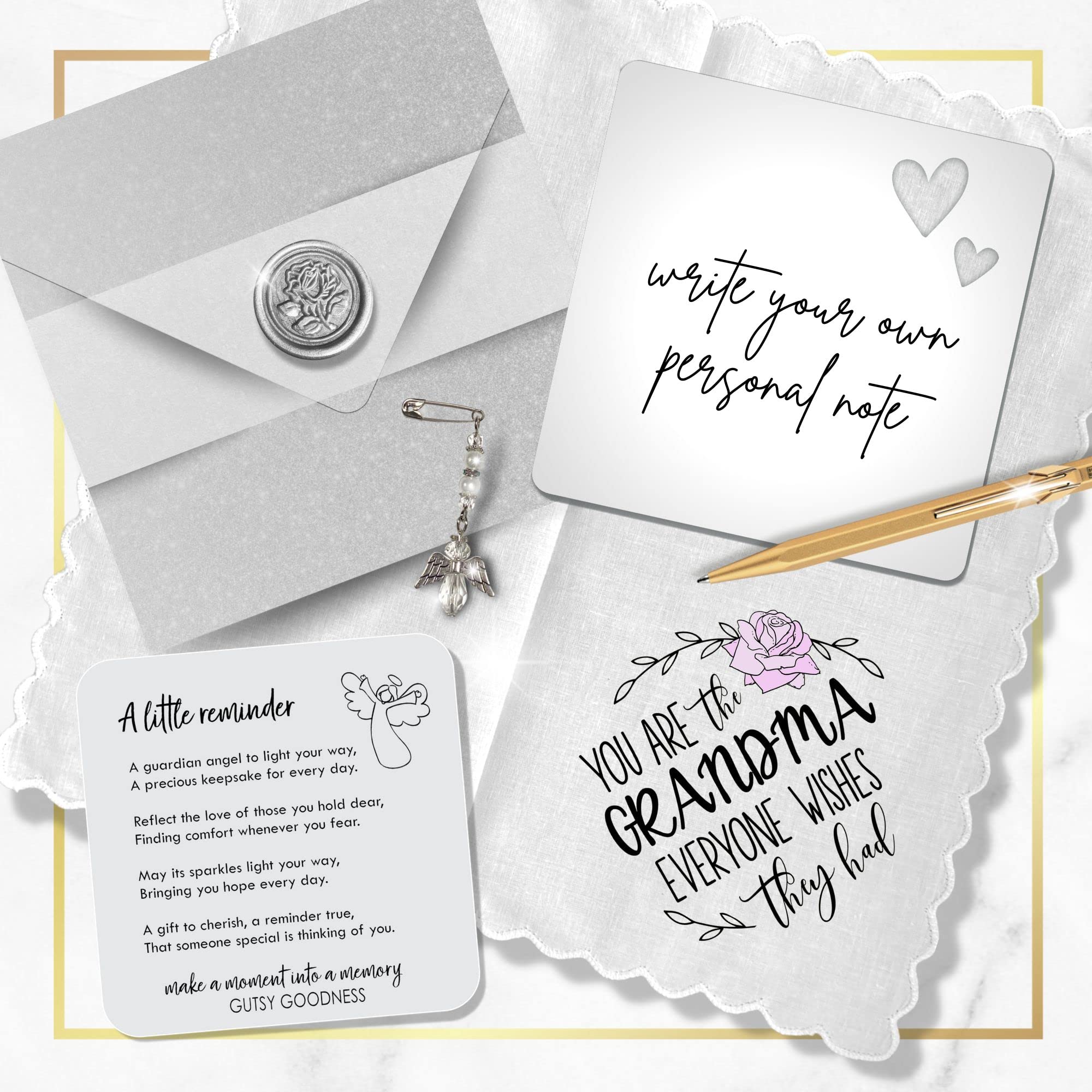 You Are The Grandma Everyone Wishes They Had Handkerchief, Gift from Grandchild Birthday Mother's Day - Ladies Cotton Hanky Keepsake, Handmade Quote, Thoughtfully Packaged Custom Envelope and Card