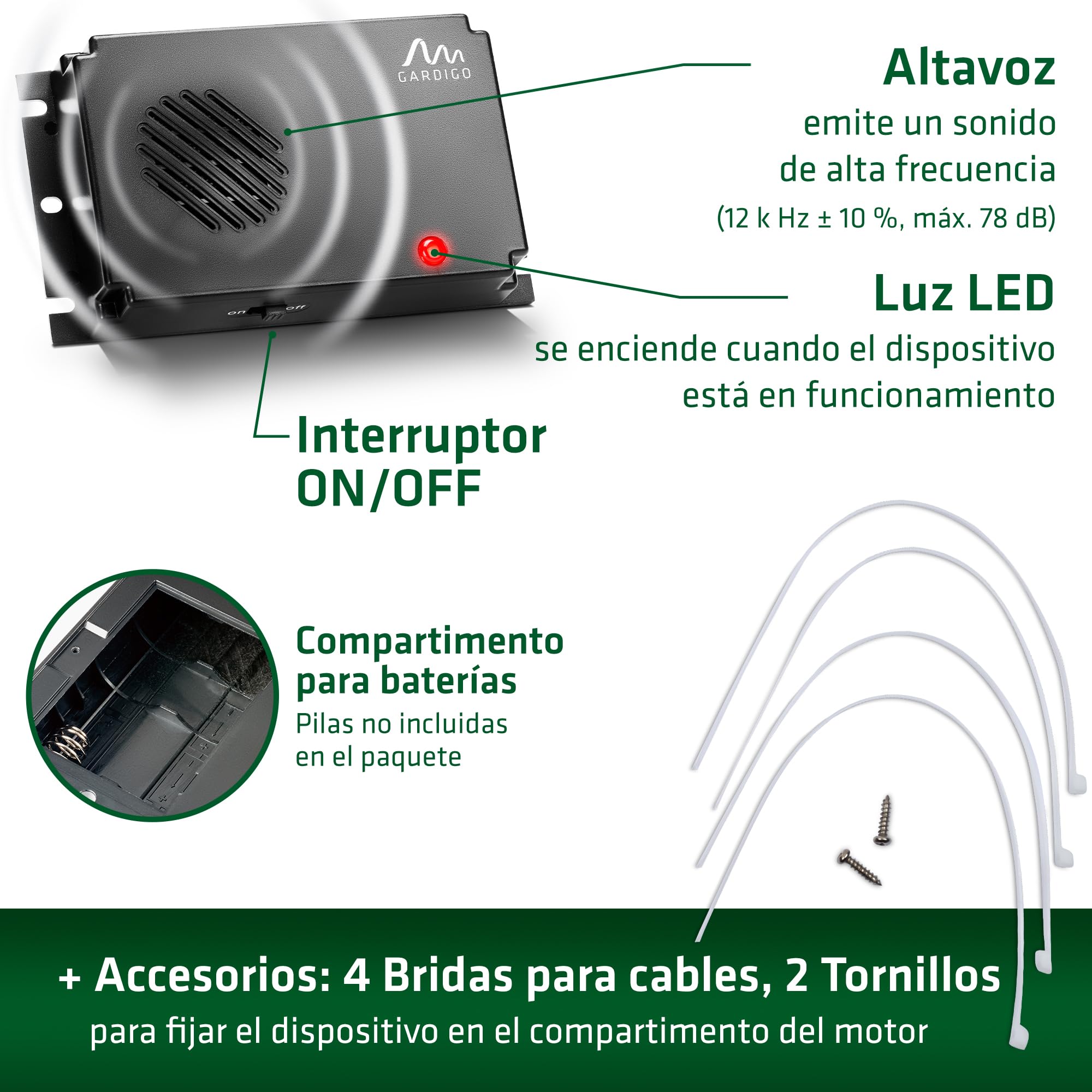 Gardigo® Set de 2 Repelentes Ultrasónico de Plagas Ahuyentador de Ratones, Ratas y Garduñas, Ultrasonido contra Ratones y Otros roedores, Alimentado por Batería, Ahuyentadores de Ratones, Anti Ratones