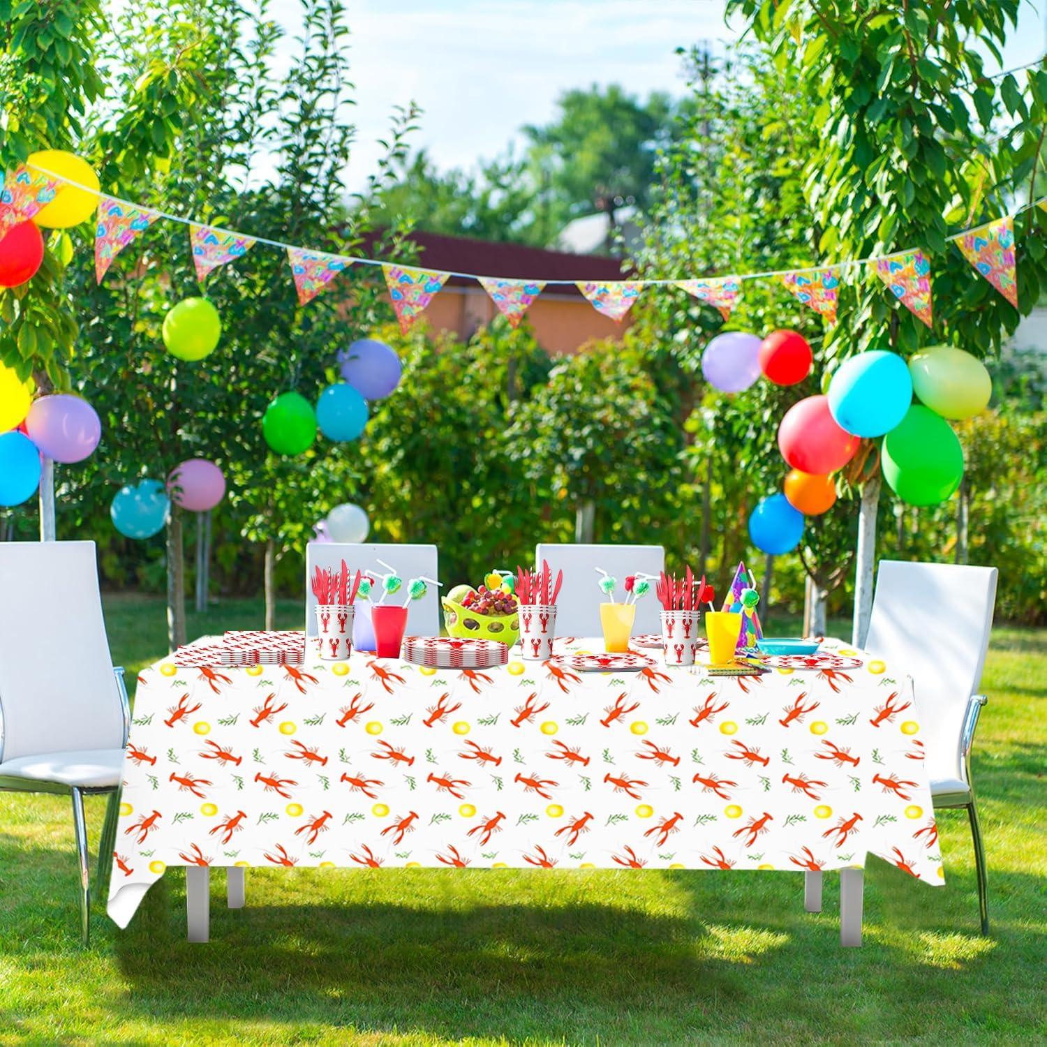 141Pcs Crawfish Boil Party Supplies Disposable Tableware Set Inculde Plates Napkins Knives Forks Straws Cup and Tablecloth Seafood Boil Party Decorations Serve 20 Guests