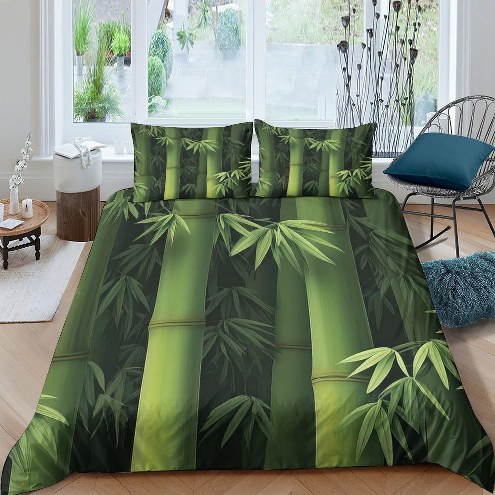 Ctjqhvkz Style-3 3D Printed Bamboo Forest Fitted Sheet Microfiber Soft Green Zen Nature Mattress Cover Bedroom Decor Single（135X200cm）