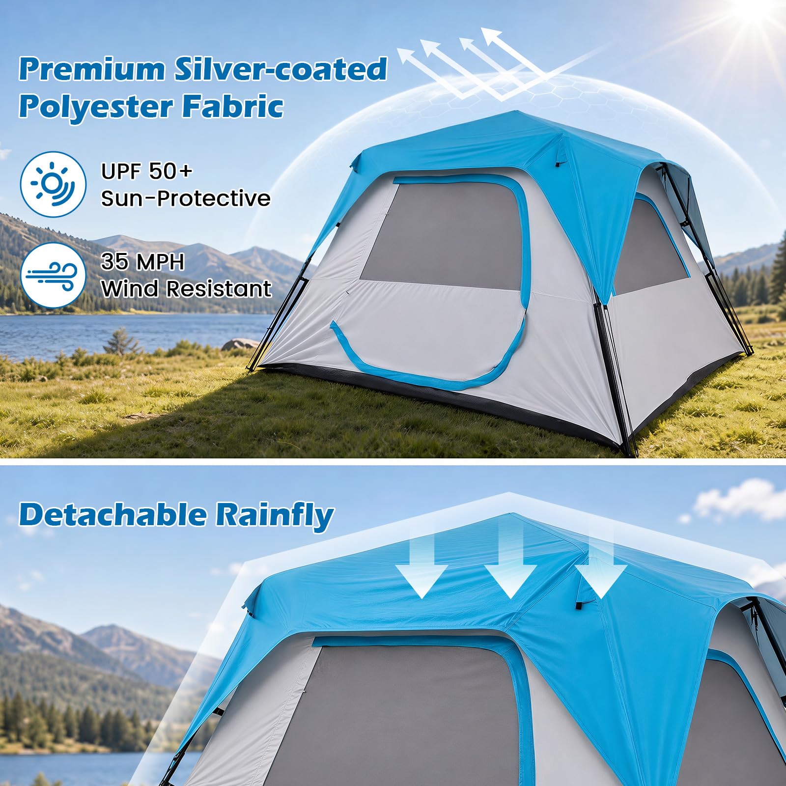 COSTWAY Tenda Pop-up con Tettoia Rimovibile per 5-6 Persone