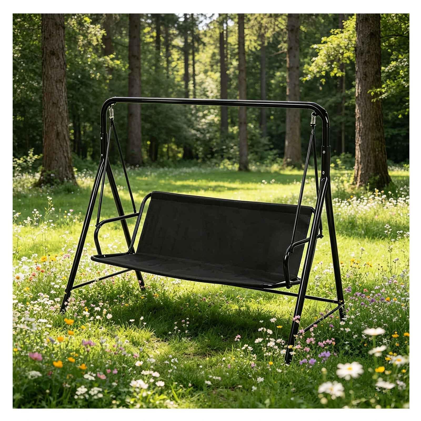 Sexiplexix Black Outdoor Swing Seat Replacement 600D Thickened Waterproof Oxford Chair Bench Replacement Cover For 2/3 Seater Patio Garden Swing Chair,-47.2×18.5×18.5In