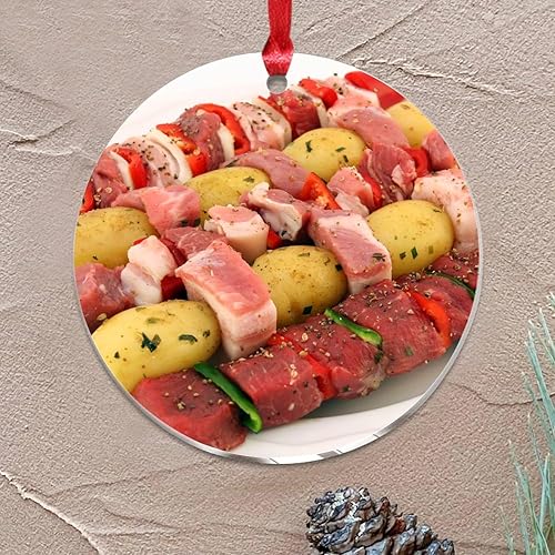 Vista 35 de Grill Master Meat Kebab Adorno de Navidad Deliciosa Comida Sabrosa Hornear Mariposa Árbol de Navidad Adorno Recuerdo Fruta Hamburgo Papas Fritas