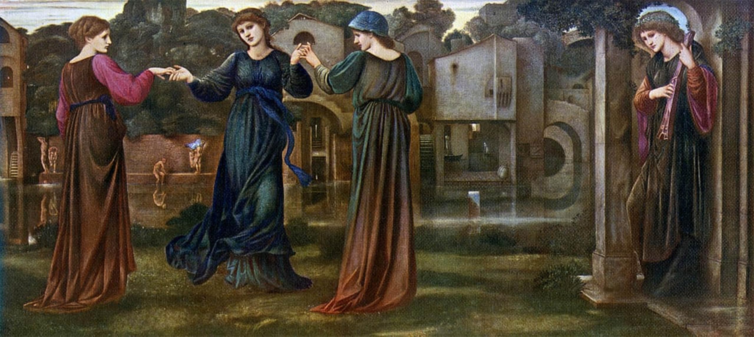 POSTERIIk Vintage Print Pop Art Landscape Artwork the Mill Girls Dancing to Music by Edward Burne Jones Art Prints for Office Home Decor 60x90cm