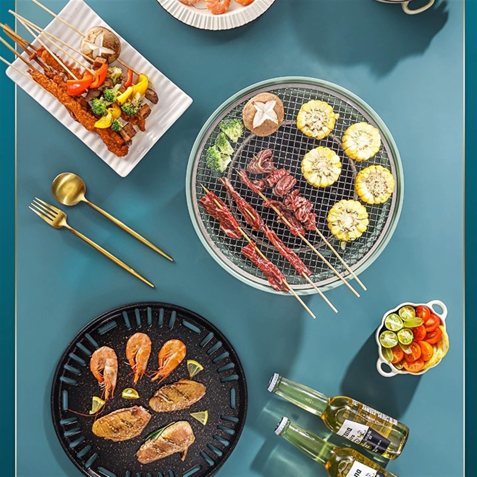 Przenośny grill na węgiel drzewny z nieprzywierającą siatką i brytfanną do pieczenia na zewnątrz na patio i do gotowania na stole