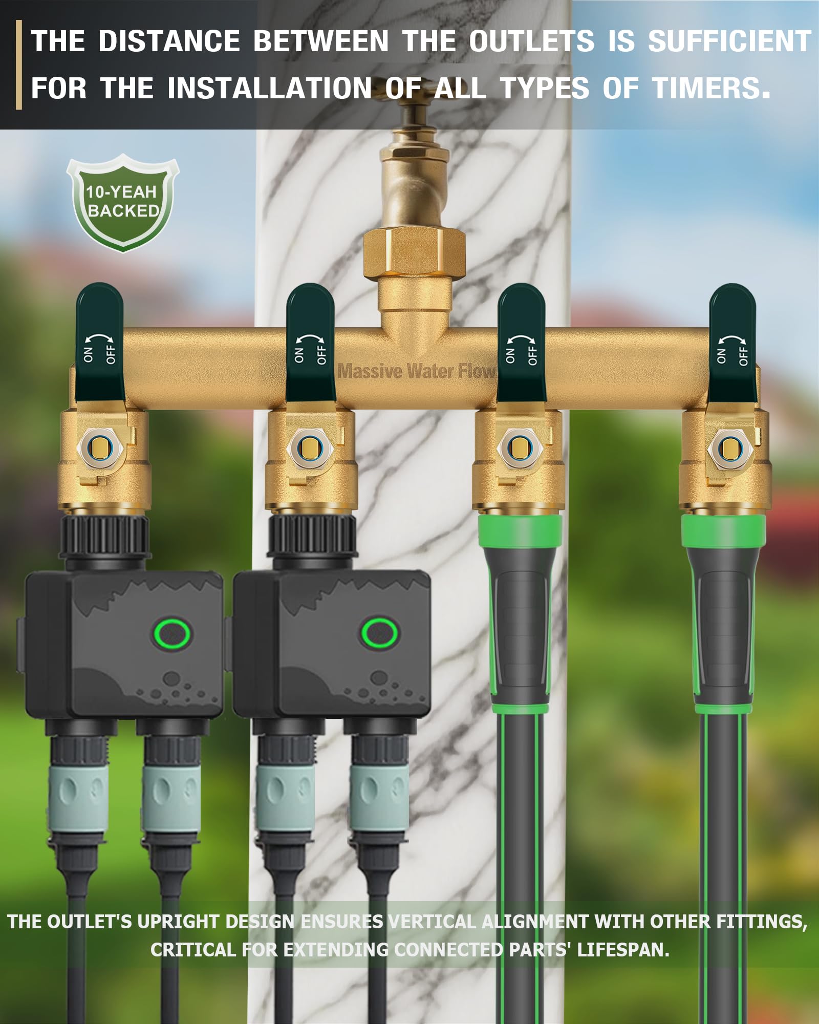 Distribuidor de 4 vías, distribuidor de agua de 4 vías, distribuidor de agua de 3/4 pulgadas, distribuidor de conexión de agua, latón macizo, distribuidor de jardín de gran caudal, mango de