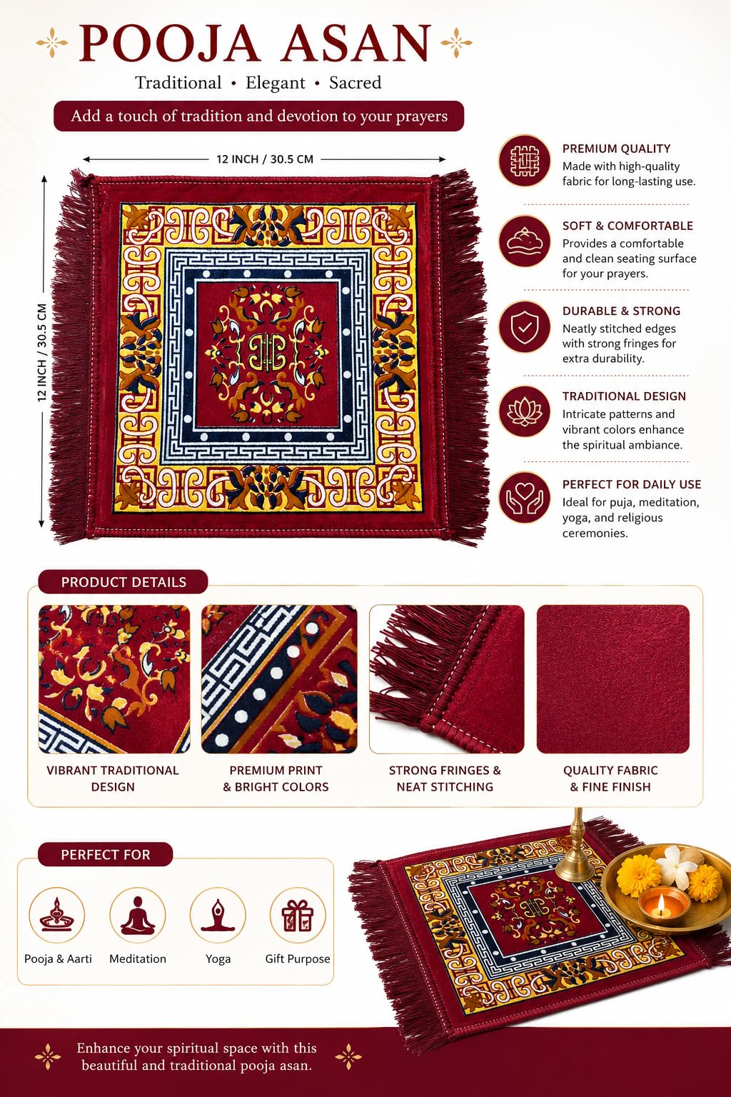 Traditional Pooja Carpet - Soft Velvet Prayer Mat -5 Traditional Pooja Carpet - Soft Velvet Prayer Mat -5