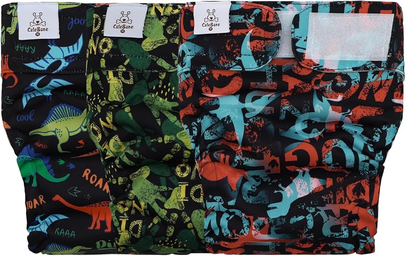 Fralda Lavável para Cadelas CuteBone sem Orifício para Cauda WWD24XS, Pacote com 3