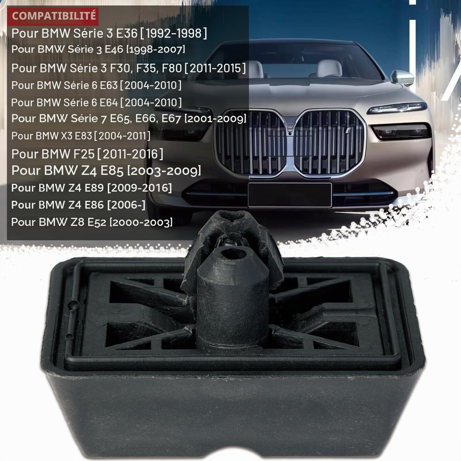 4 pièces de support de cric avant et arrière, cric rectangulaire en plastique, coussin de cric sous support de véhicule 51718268885 pour BMW E36 E46 E63 E64 E65 (4 pièces)